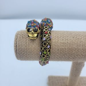 Snake Stretch Cuff Bracelet Rainbow Rhinestones Bronze